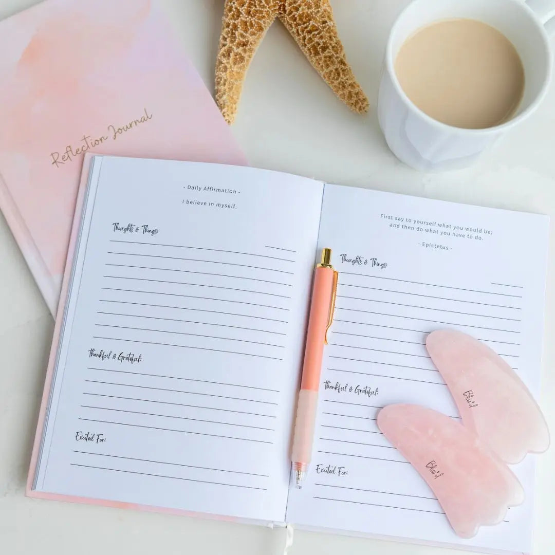 Mind + Body Self-Care Bundle: Reflection Journal & Rose Quartz Gua Sha Bliss&