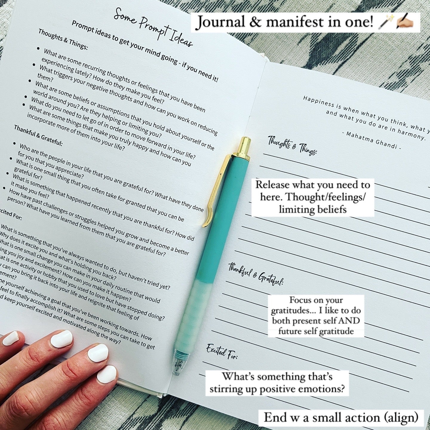 Open Time to Reflect journal showing daily gratitude and mindset prompts