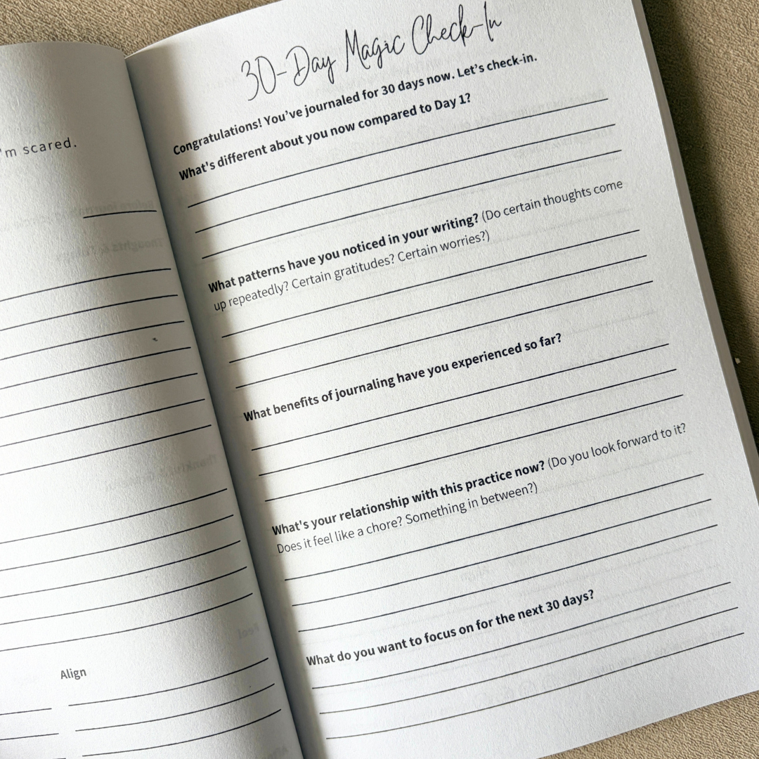 30-day check-in page for Magic, daily journal for beginners