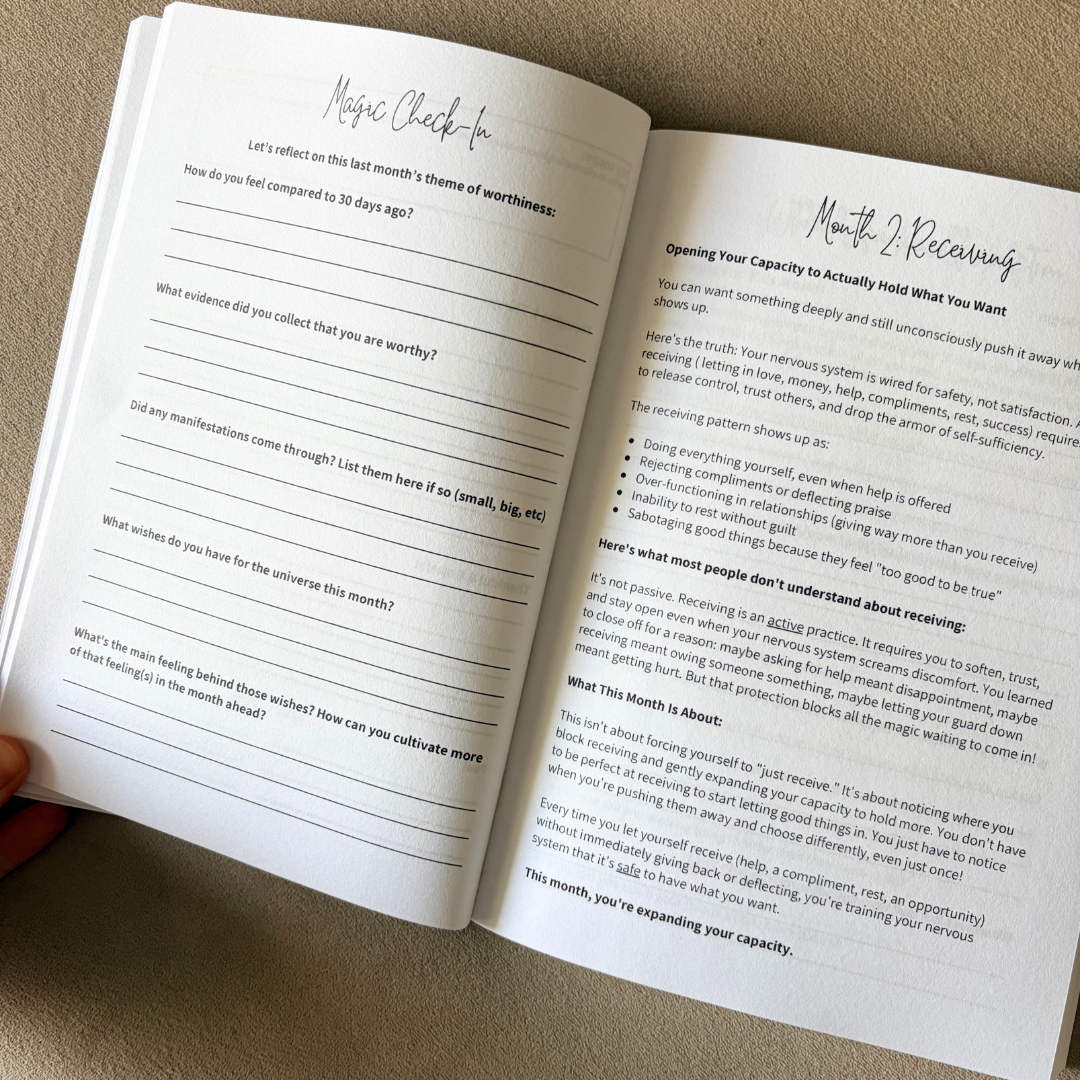 Monthly check-in page for manifestation journal, (more) Magic