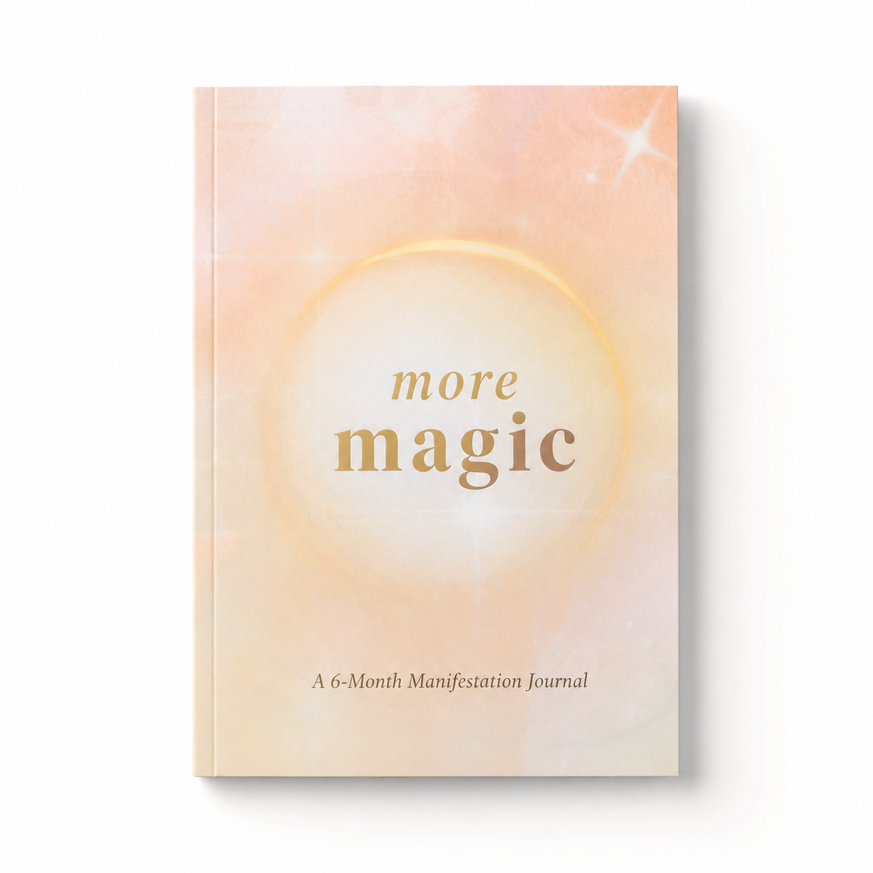 Manifestation journal titled 'more magic' with a soft gradient cover on a white background