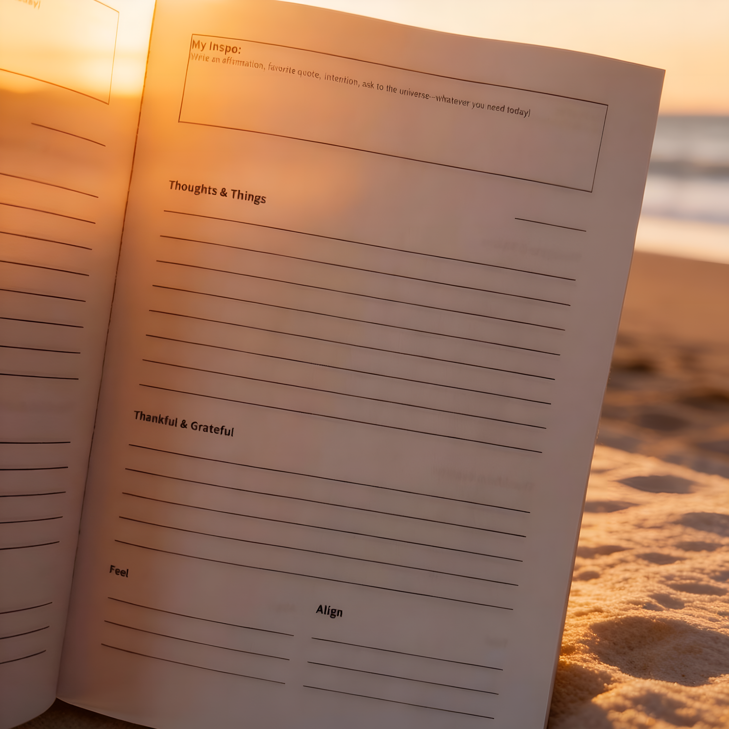 Guided manifestation journal on beach 