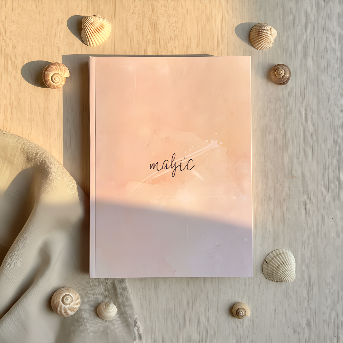 Magic Daily Journal for Beginners flatlay with shells